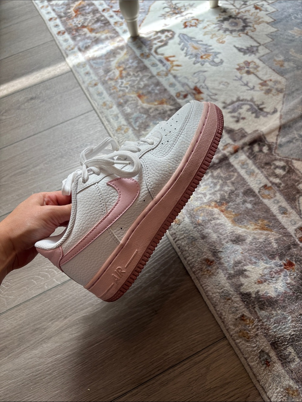 Nike Women's White Leather Sneakers with Pink Accents